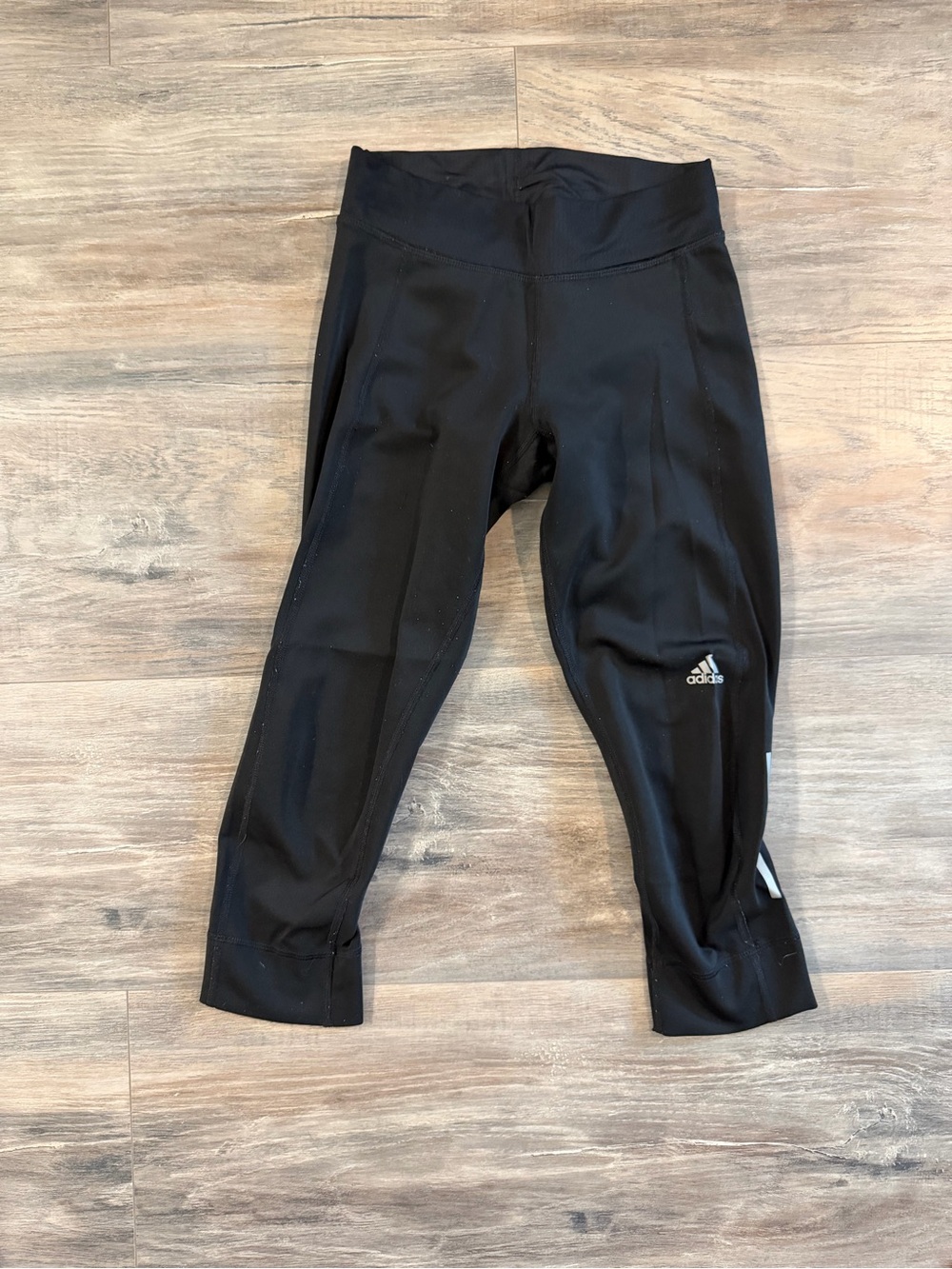 adidas Black Capri Leggings with Reflective Logo